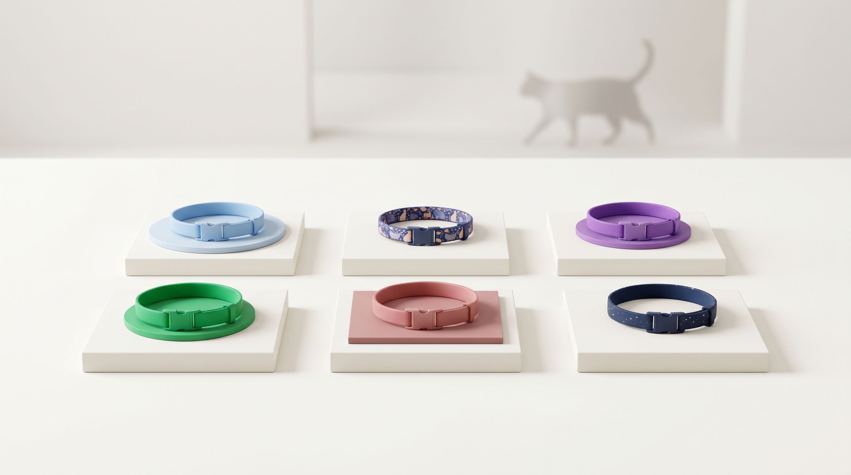 Collier anti-puces pour chat, édition nuit étoilée, posé sur petit plateau ardoise